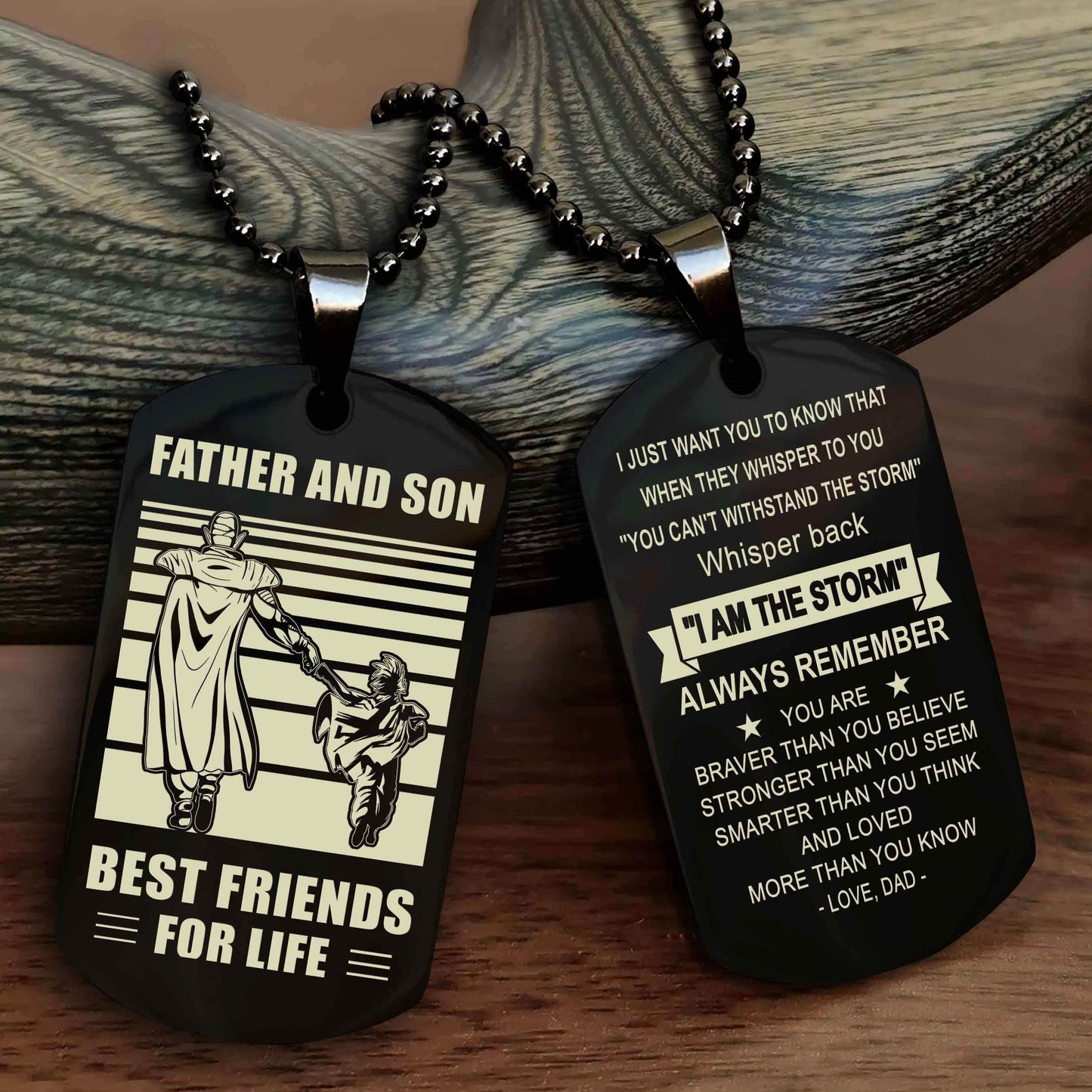 Knight Templar Personalized Double Sided Dog Tag Silver To My Son I Love You - Whisper Back I'm The Storm