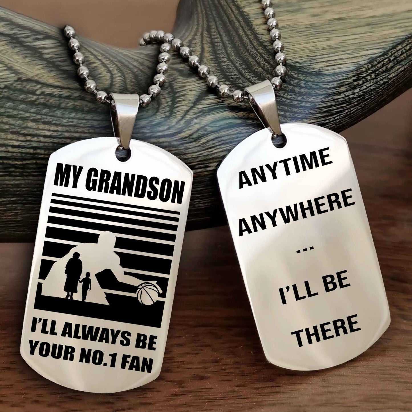 Sport Baseball Personalized Double Sided Dog Tag Granpa To Grandson I Will Always Be Your No 1 Fan - Anytime Anywhere I Will Be There