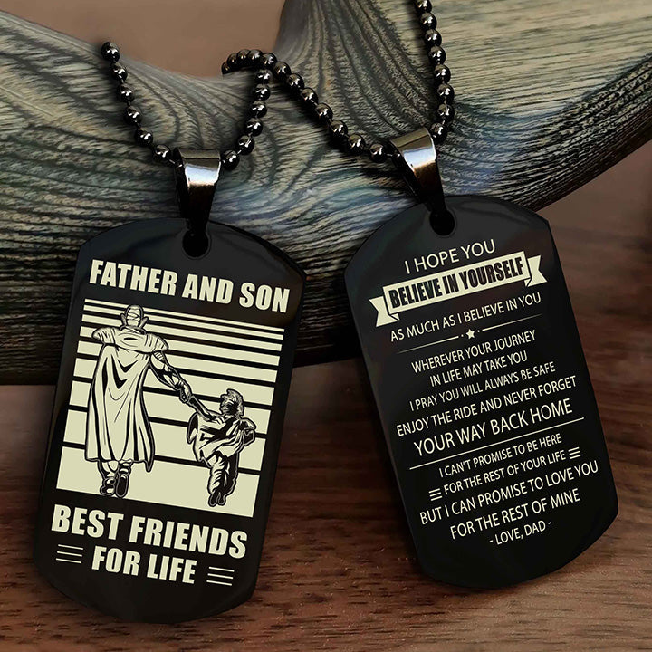 Viking Personalized Double Sided Dog Tag Black To My Son I Love You - Enjoy The Ride And Never Forget Your Way Back Home From