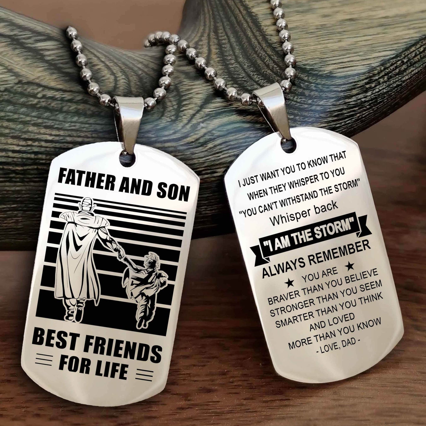 Knight Templar Personalized Double Sided Dog Tag Silver To My Son I Love You - Whisper Back I'm The Storm