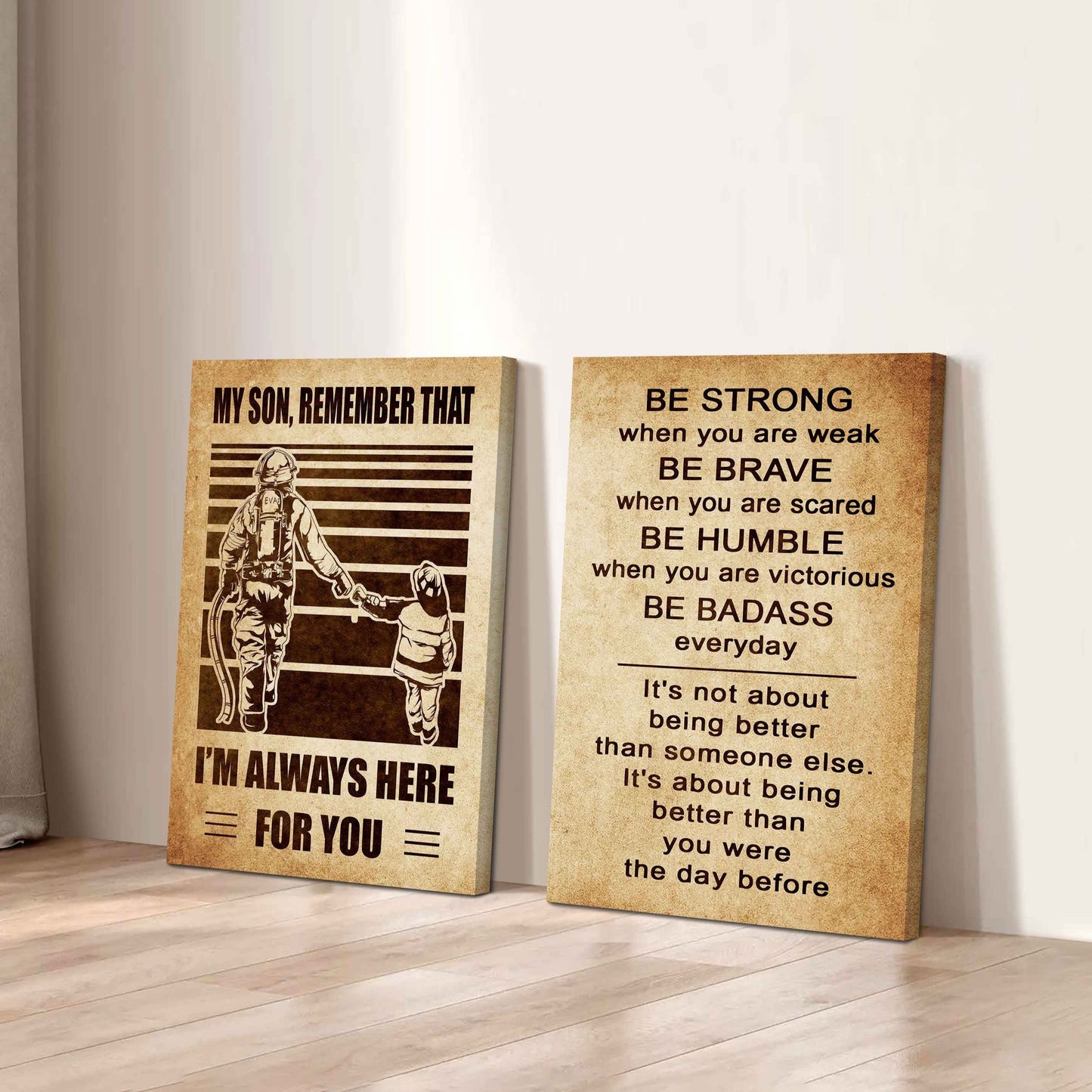 Combo 2 DRB Poster Canvas My Son Remember That - Be Strong When You Are Weak Be Brave When You Are Scared Be Badass Everyday