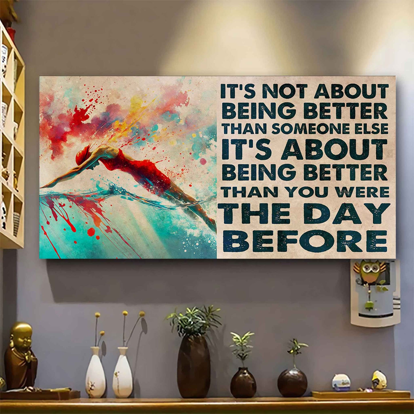 Water Color Woman Basketball Poster Canvas It Is Not About Being Better Than Someone Else Gift For Your Loving Woman
