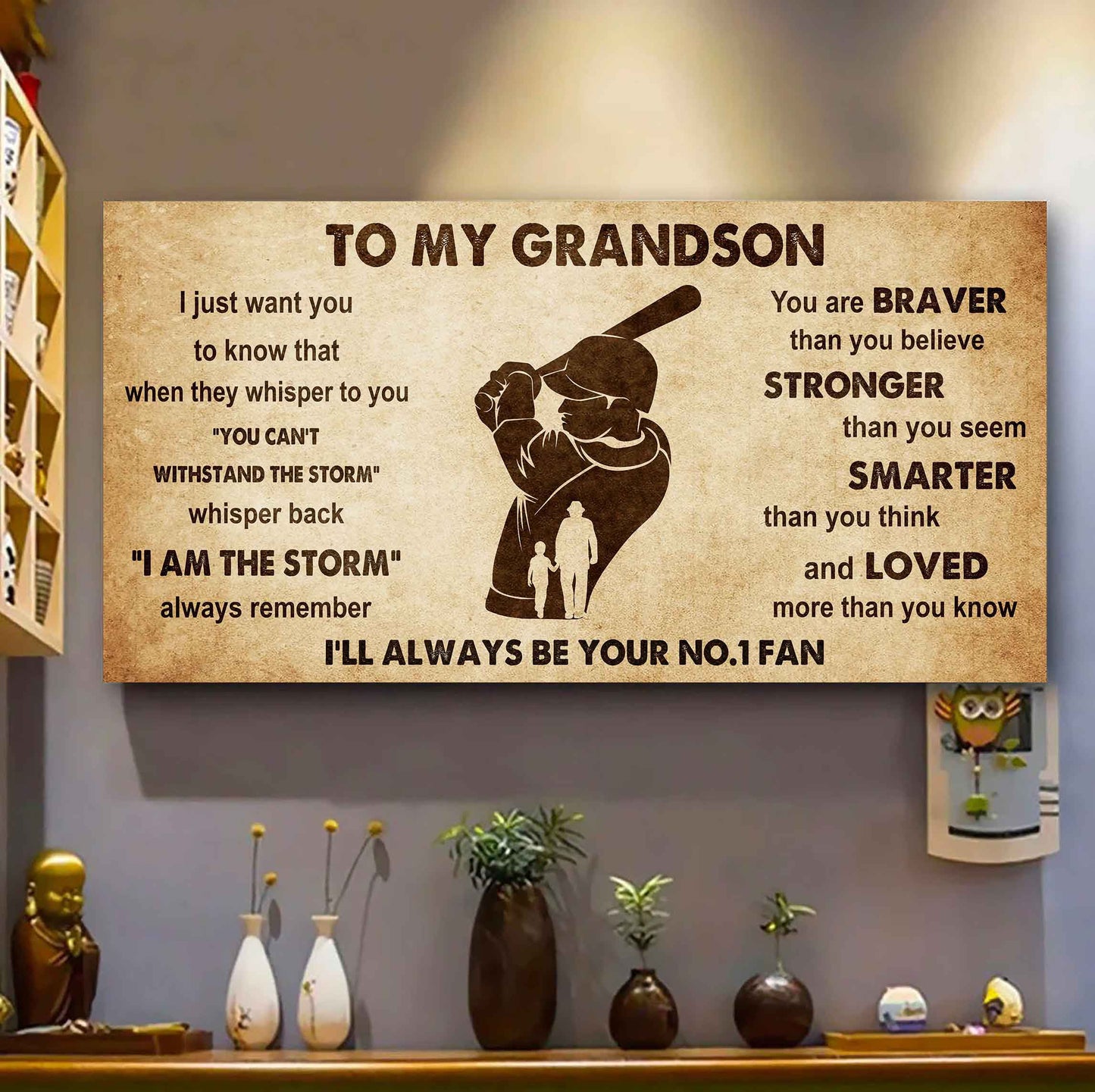 Personalized Sport Poster Canvas I'll Be Your No 1 Fan Grandpa To Grandson - Whisper Back I'm The Storm