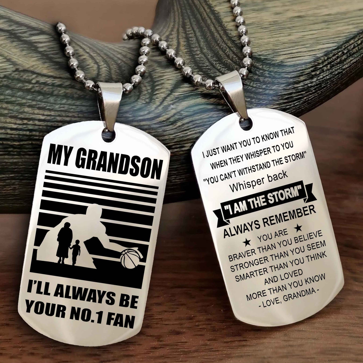 Sport Baseball Personalized Double Sided Dog Tag Granpa To Grandson I Will Always Be Your No 1 Fan - Whisper Back I'm The Storm