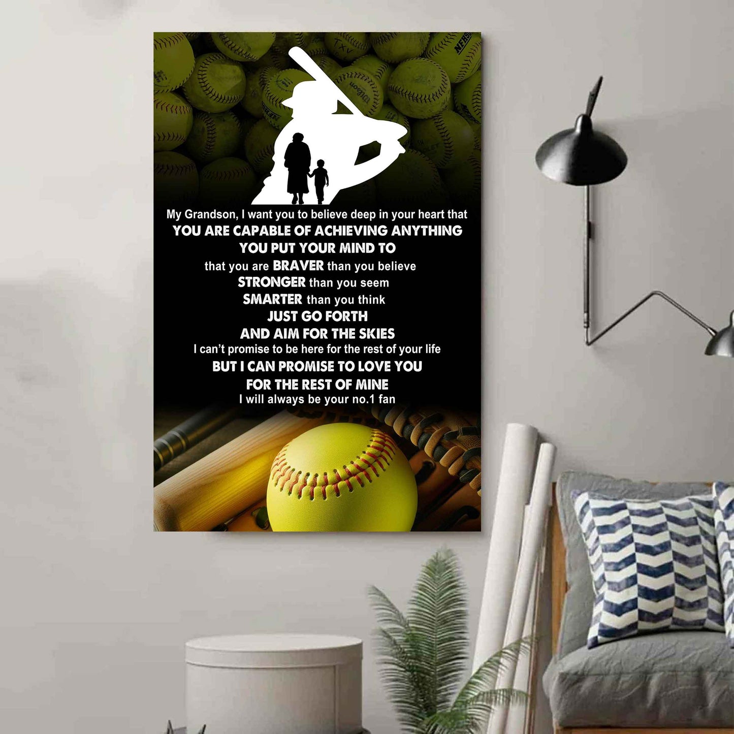 American Football Poster Canvas Grandma To Grandson - That You Are Braver Than You Believe You Are Capable Of I Will Always Your No 1 Fan