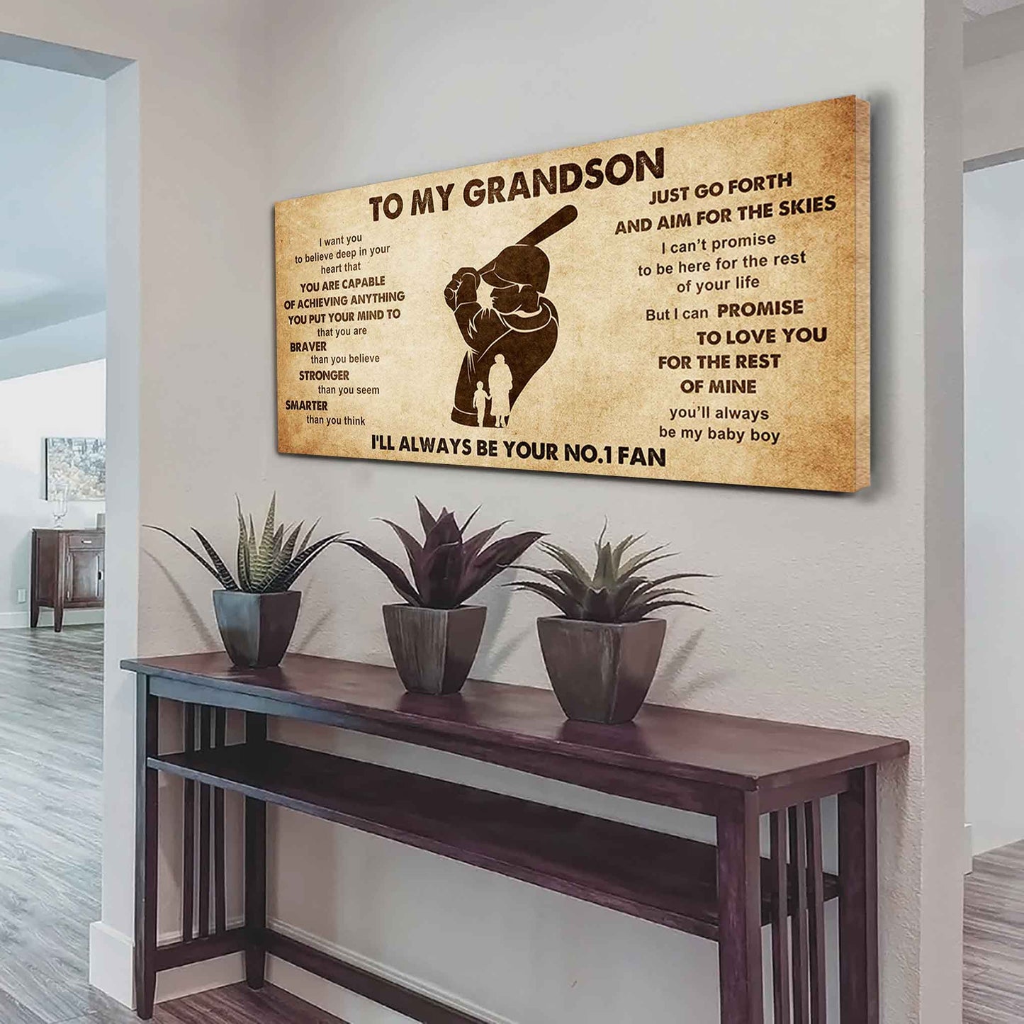 Personalized Sport Baseball Poster Canvas I'll Be Your No 1 Fan Grandma To Grandson - That You Are Braver Than You Believe Just Go Forth