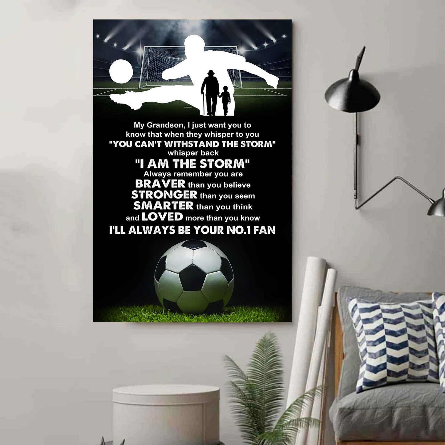 American Football Poster Canvas Granpa To Grandson - Whisper Back I Am The Storm I Will Always Your No 1 Fan