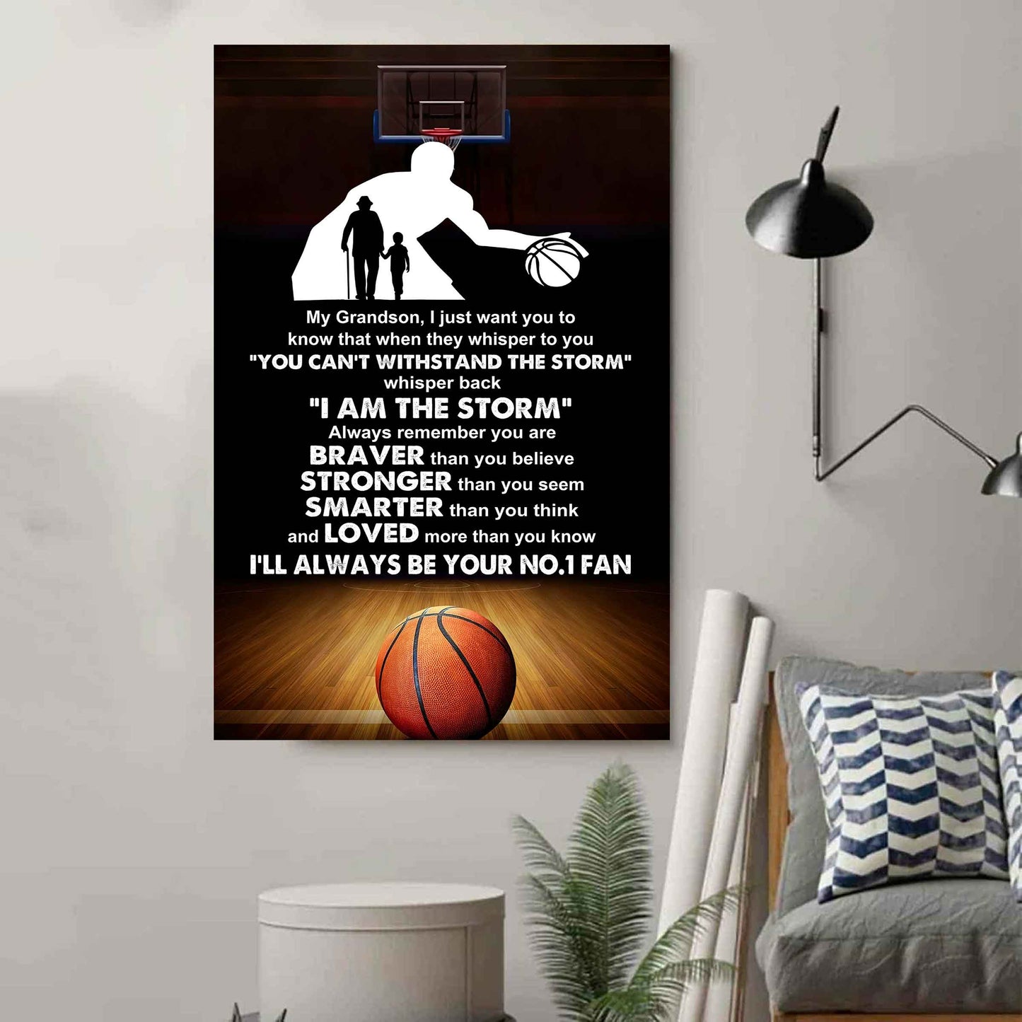 American Football Poster Canvas Granpa To Grandson - Whisper Back I Am The Storm I Will Always Your No 1 Fan