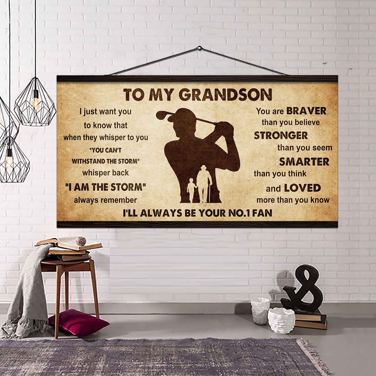 Personalized Sport Baseball Poster Canvas I'll Be Your No 1 Fan Grandpa To Grandson - Whisper Back I'm The Storm