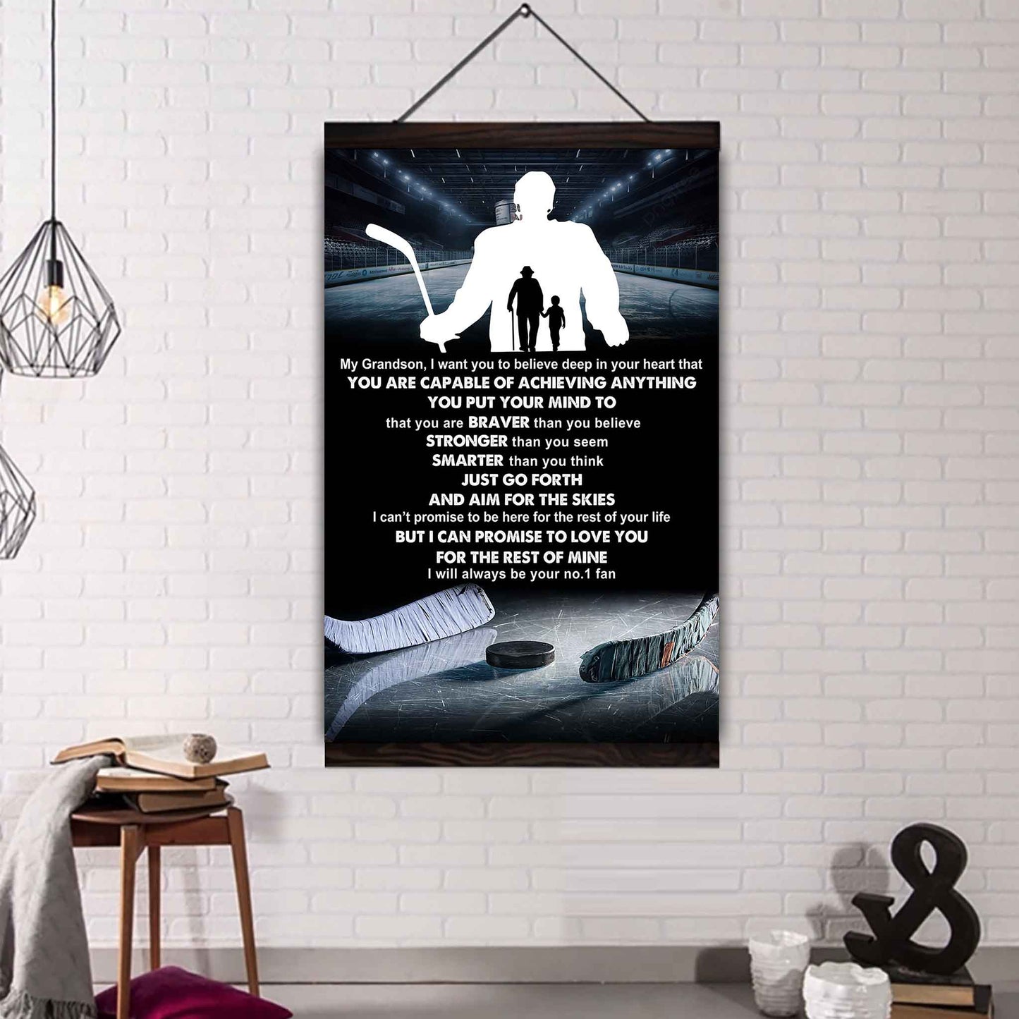 American Football Poster Canvas Grandpa To Grandson - That You Are Braver Than You Believe You Are Capable Of I Will Always Your No 1 Fan