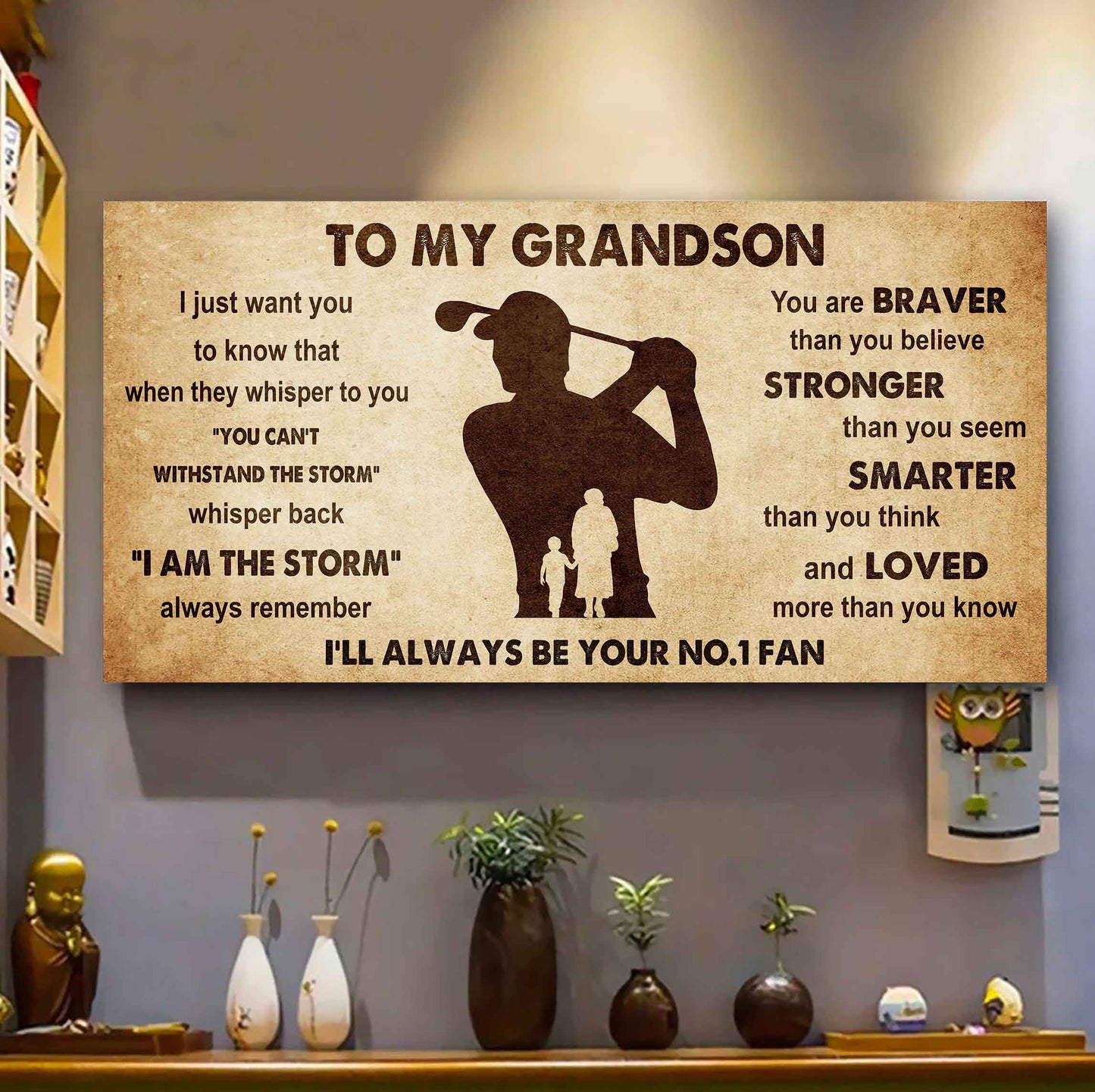 Personalized Sport Poster Canvas I'll Be Your No 1 Fan Grandma To Grandson - Whisper Back I'm The Storm
