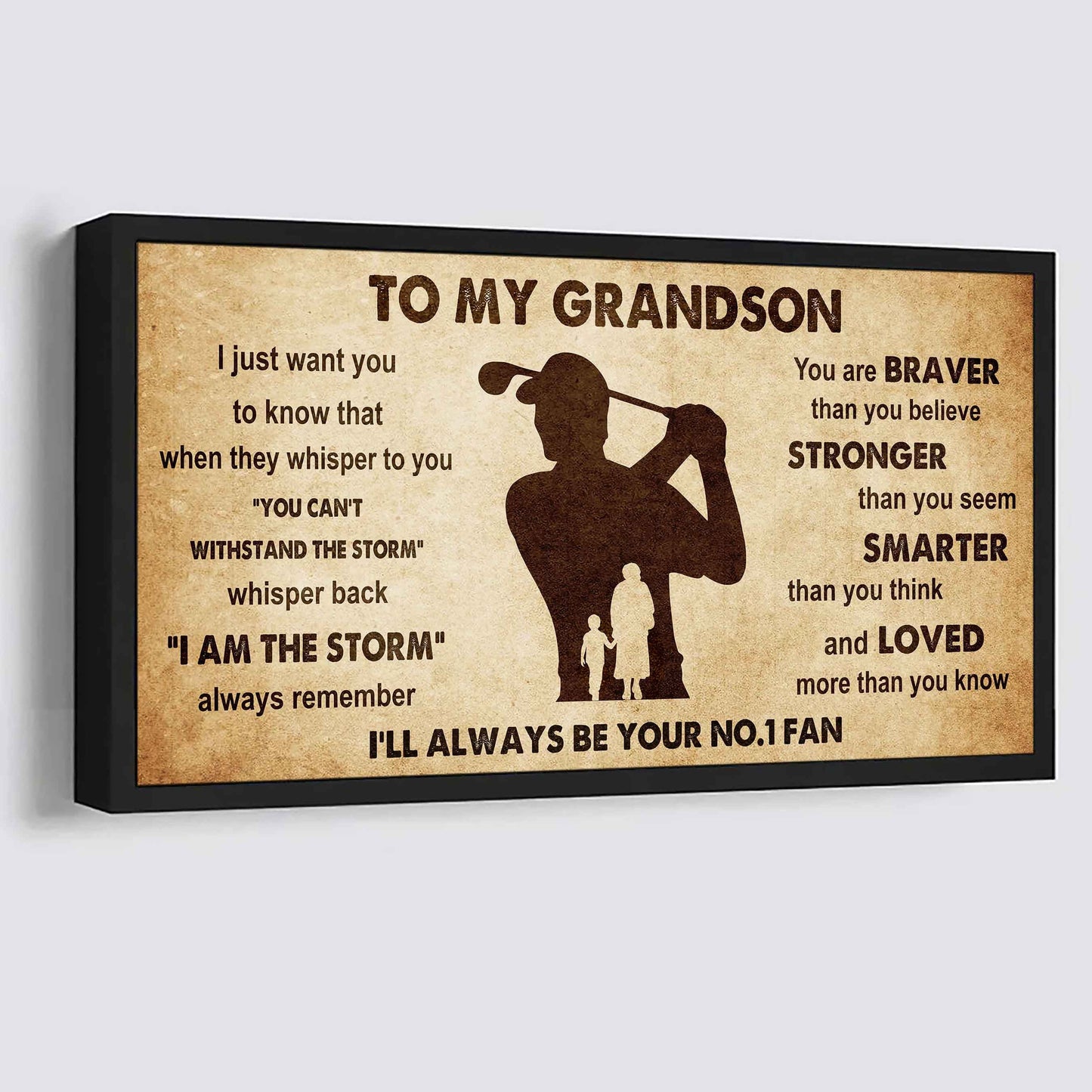 Personalized Sport Poster Canvas I'll Be Your No 1 Fan Grandma To Grandson - Whisper Back I'm The Storm
