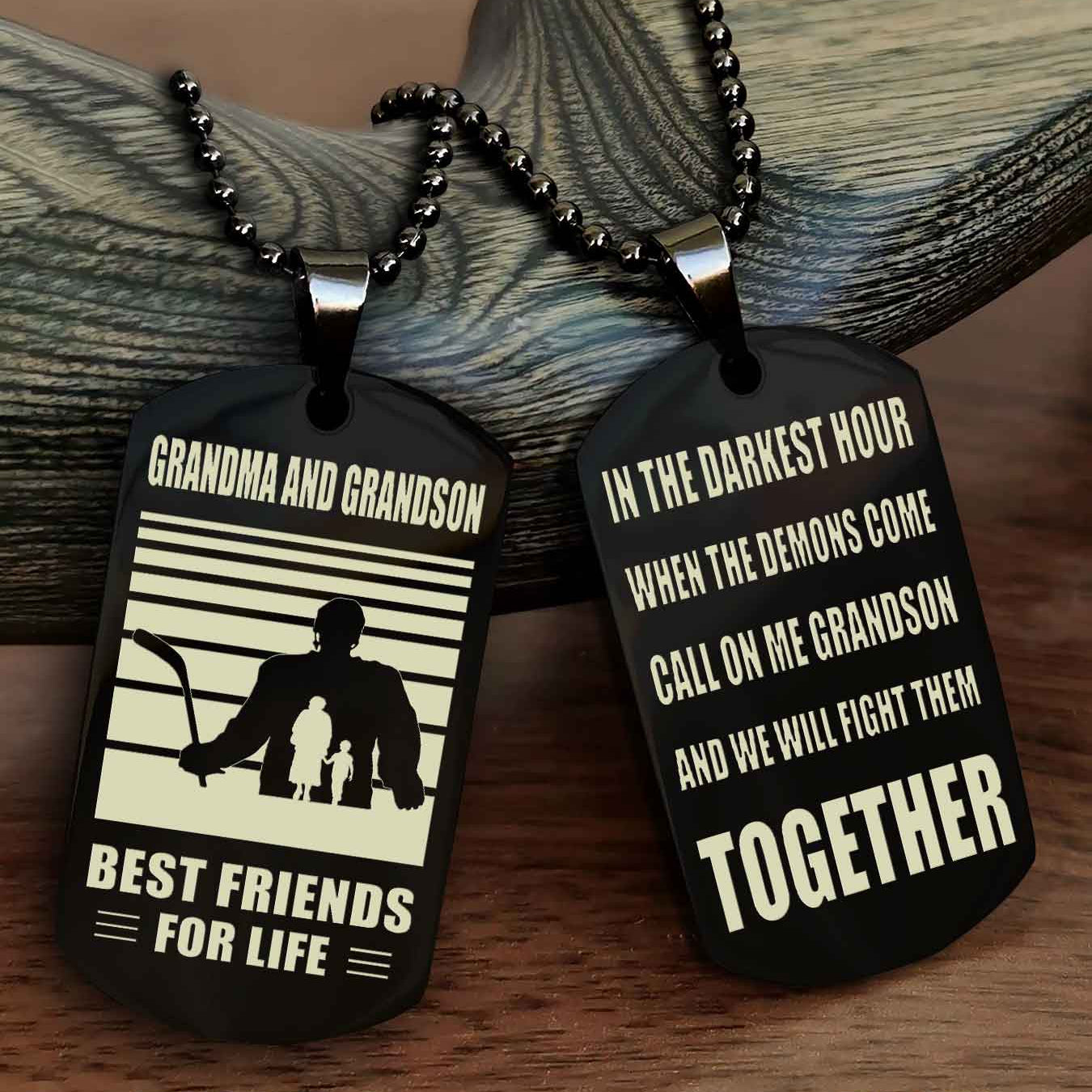 Sport Personalized Double Sided Dog Tag Grandpa And Grandson Best Friend For Life - Call On Me Grandson And We Will Fight Them Together