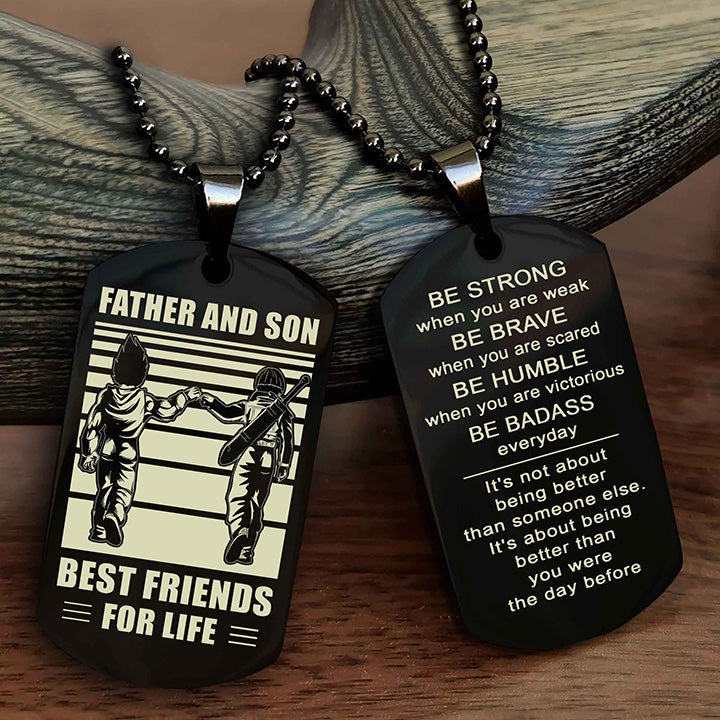 Viking Personalized Double Sided Dog Tag Silver To My Son I Love You - Be Strong When You Are Weak Gift From Dad To Son