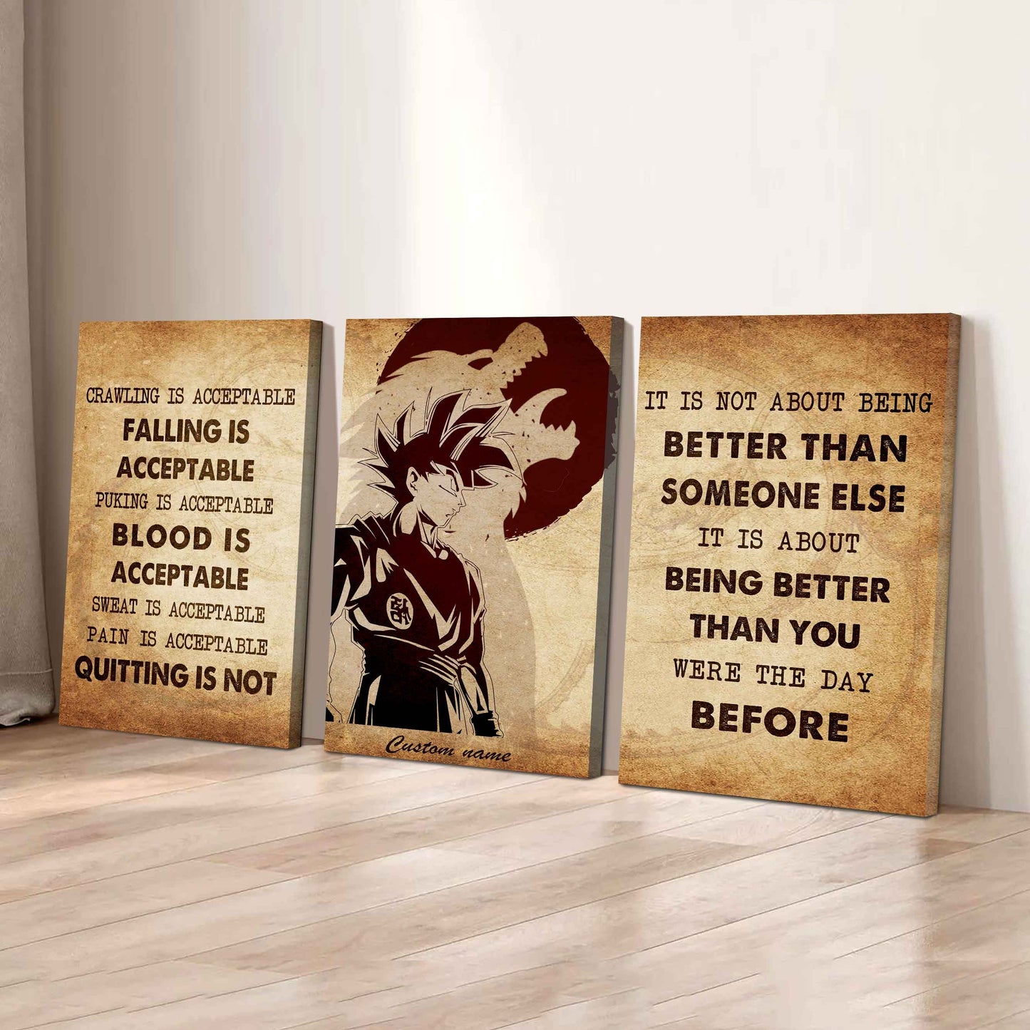 No Quitting – Soldier Warrior Mindset | 3-Piece Motivational Canvas Wall Art