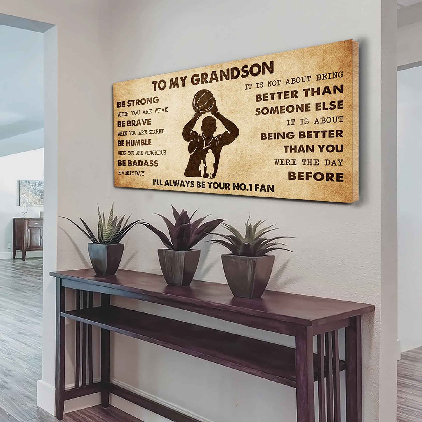 Personalized Sport Baseball Poster Canvas I'll Be Your No 1 Fan Grandma To Grandson - Be Strong When You Are Weak Be Badass Everyday