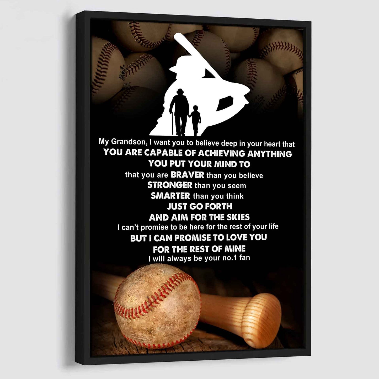 American Football Poster Canvas Grandpa To Grandson - That You Are Braver Than You Believe You Are Capable Of I Will Always Your No 1 Fan