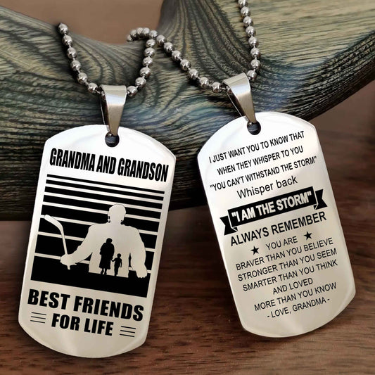 Sport Personalized Double Sided Dog Tag Grandpa And Grandson Best Friend For Life - Whisper Back I'm The Storm