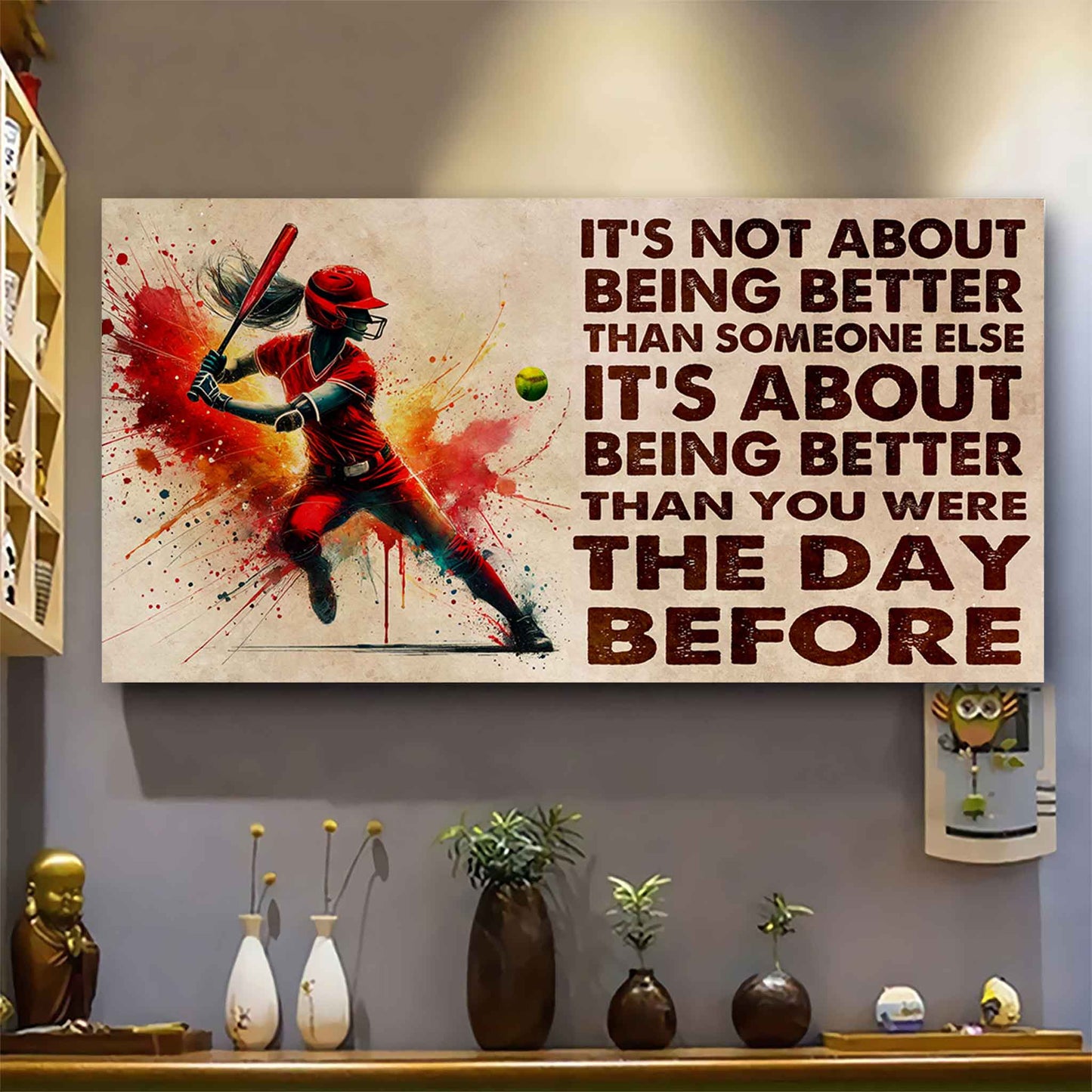 Water Color Woman Basketball Poster Canvas It Is Not About Being Better Than Someone Else Gift For Your Loving Woman