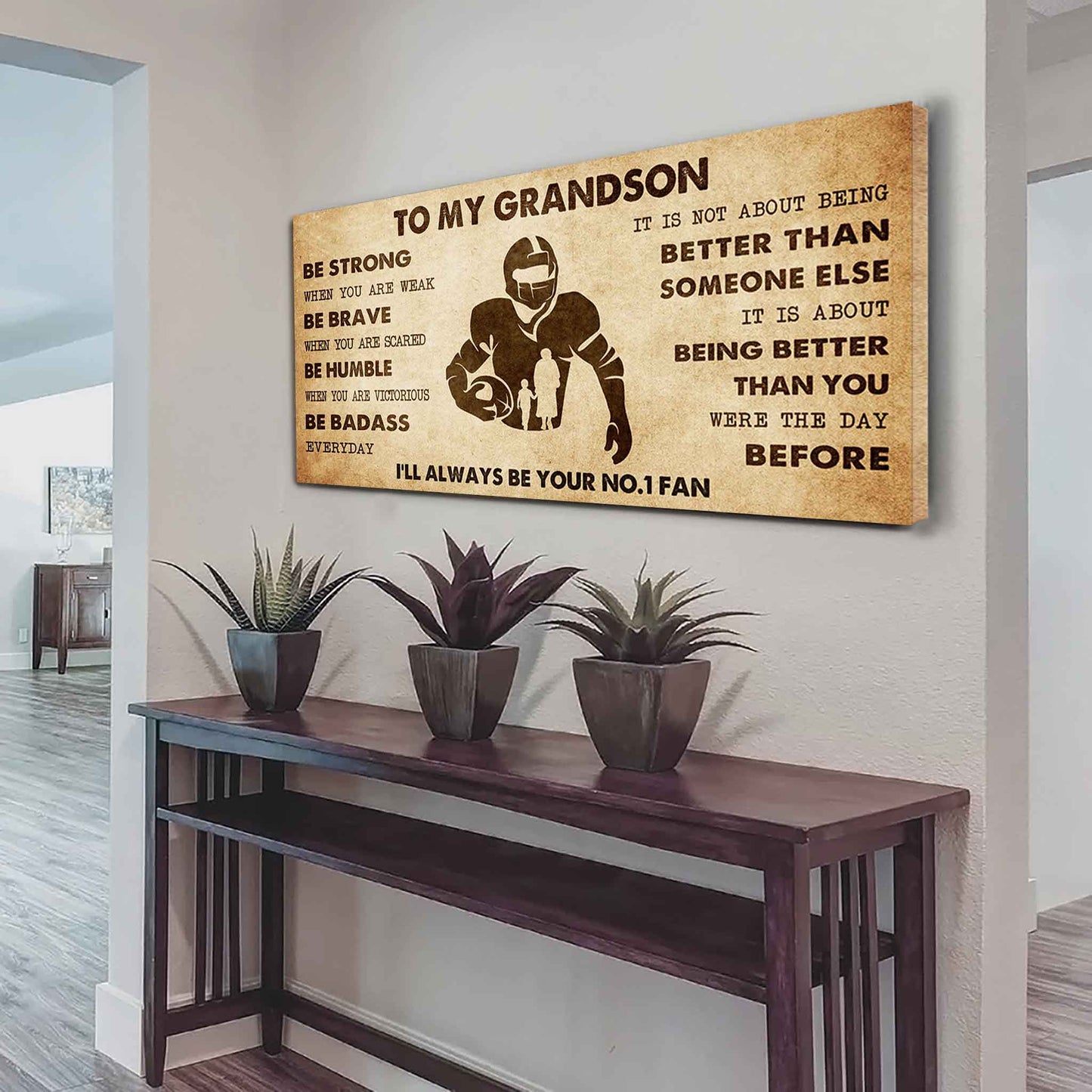 Personalized Sport Poster Canvas I'll Be Your No 1 Fan Grandma To Grandson - Be Strong When You Are Weak Be Badass Everyday