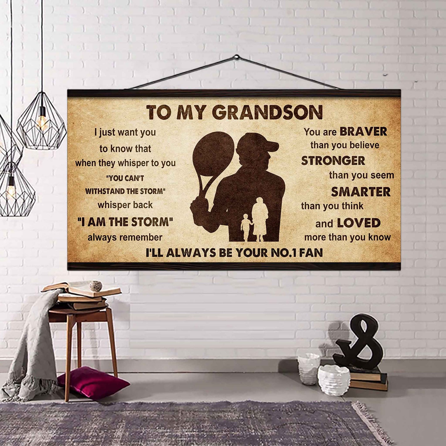 Personalized Sport Poster Canvas I'll Be Your No 1 Fan Grandma To Grandson - Whisper Back I'm The Storm