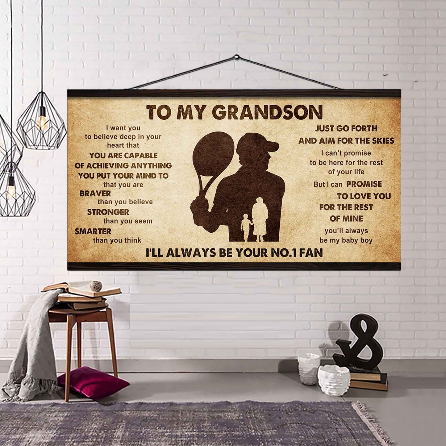 Personalized Sport Baseball Poster Canvas I'll Be Your No 1 Fan Grandma To Grandson - That You Are Braver Than You Believe Just Go Forth