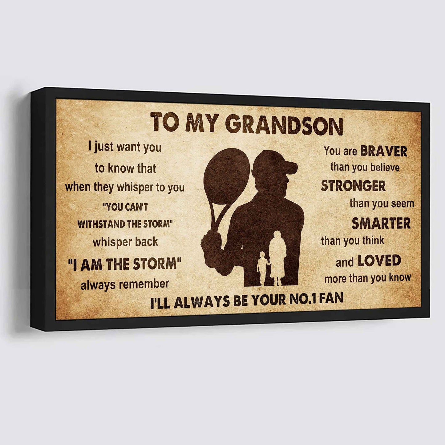 Personalized Sport Poster Canvas I'll Be Your No 1 Fan Grandma To Grandson - Whisper Back I'm The Storm