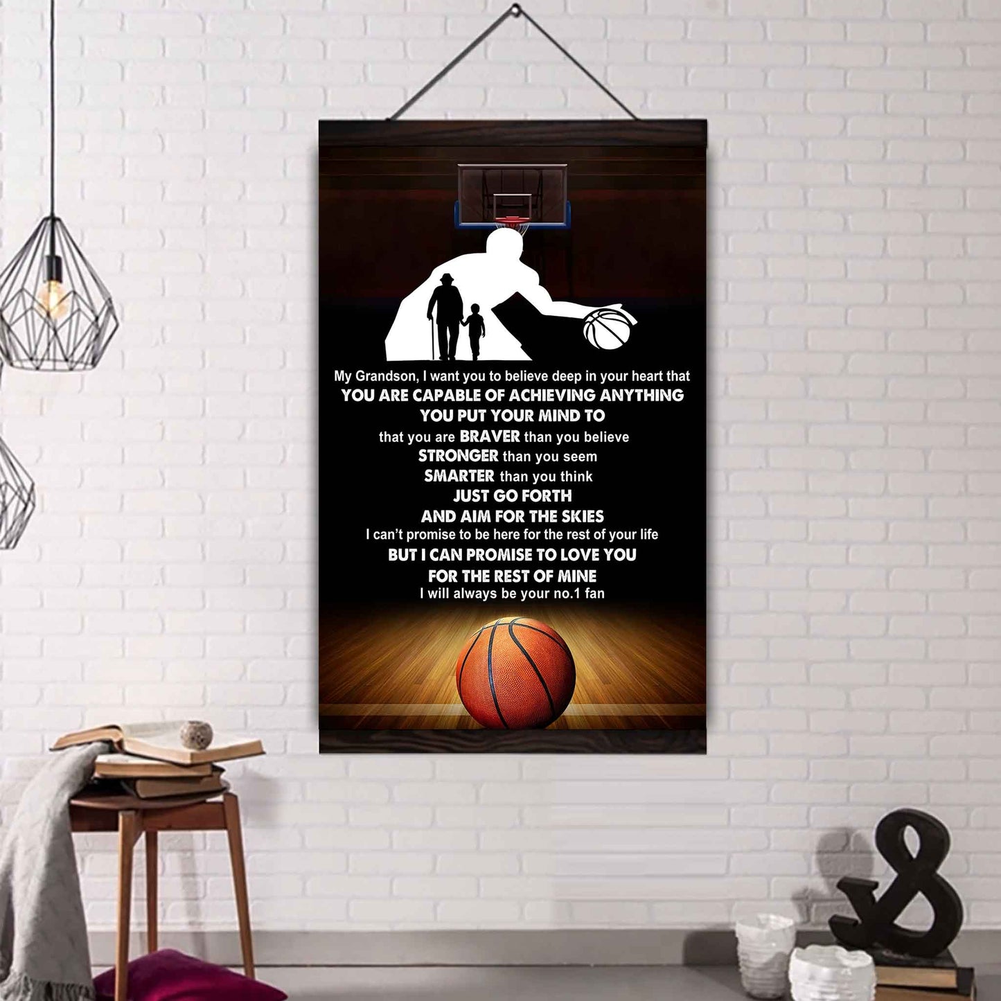 American Football Poster Canvas Grandpa To Grandson - That You Are Braver Than You Believe You Are Capable Of I Will Always Your No 1 Fan