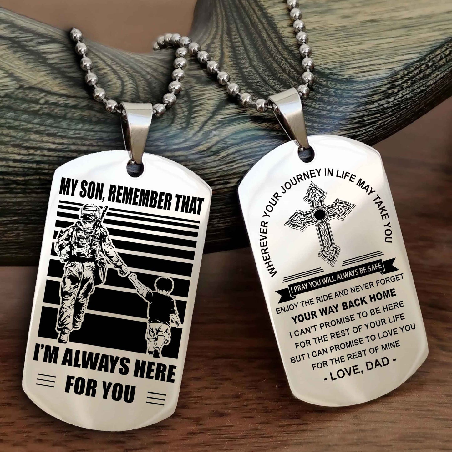 Knight Templar Cross Double Sided Dog Tag My Son Remember That - Gift For Son Enjoy The Ride Never Forget Your Way Back Home