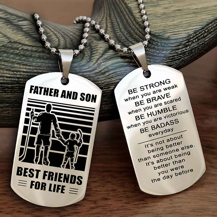 DRB Personalized Double Sided Dog Tag Silver To My Son I Love You - Be Strong When You Are Weak Gift From Dad To Son