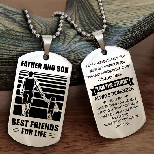 Viking Personalized Double Sided Dog Tag Silver To My Son I Love You - Whisper Back I'm The Storm
