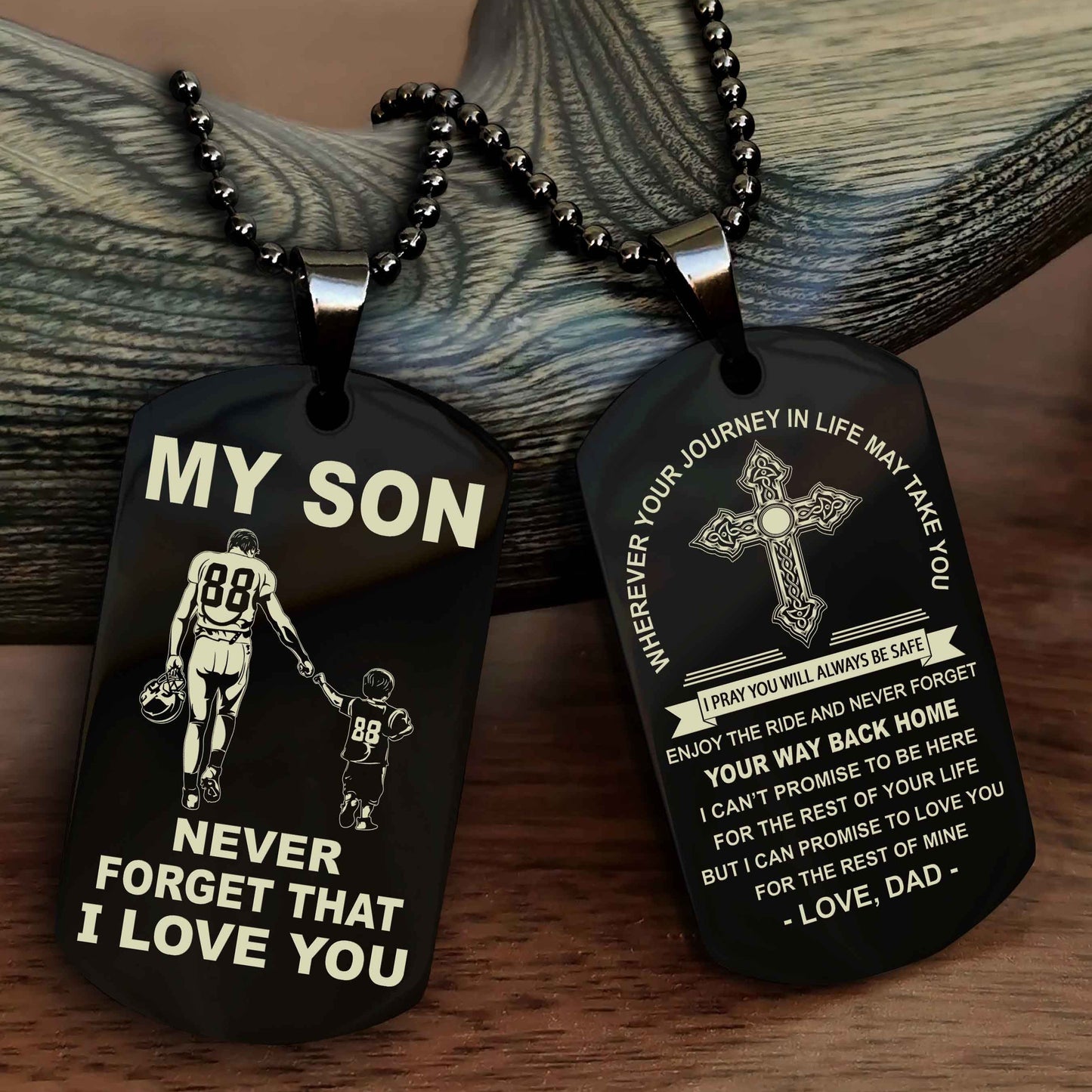 Knight Templar Cross Double Sided Dog Tag To My Son Never Forget That I Love You - Gift For Son Never Forget Your Way Back Home