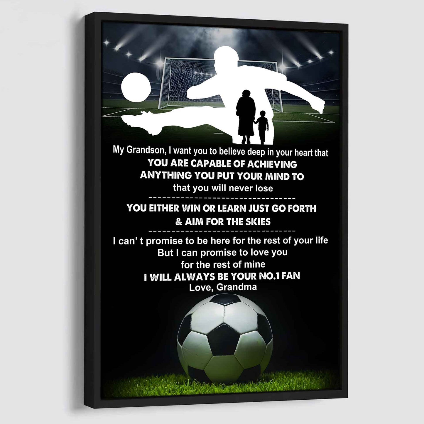 American Football Poster Canvas Grandma To Grandson - That You Will Never Lose You Either Win Or Learn I Will Always Your No 1 Fan