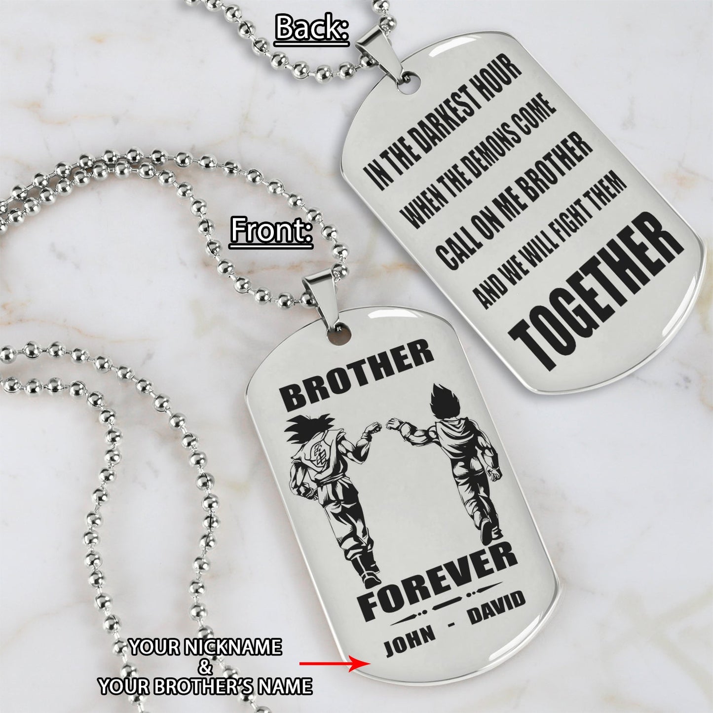 Biker Call on me brother engraved dog tag double sided. gift for brothers