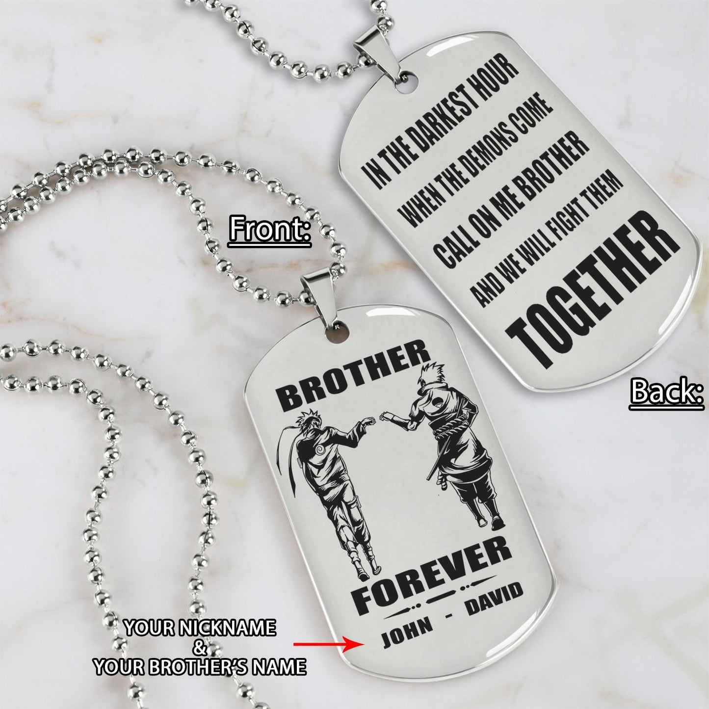 Biker Call on me brother engraved dog tag double sided. gift for brothers