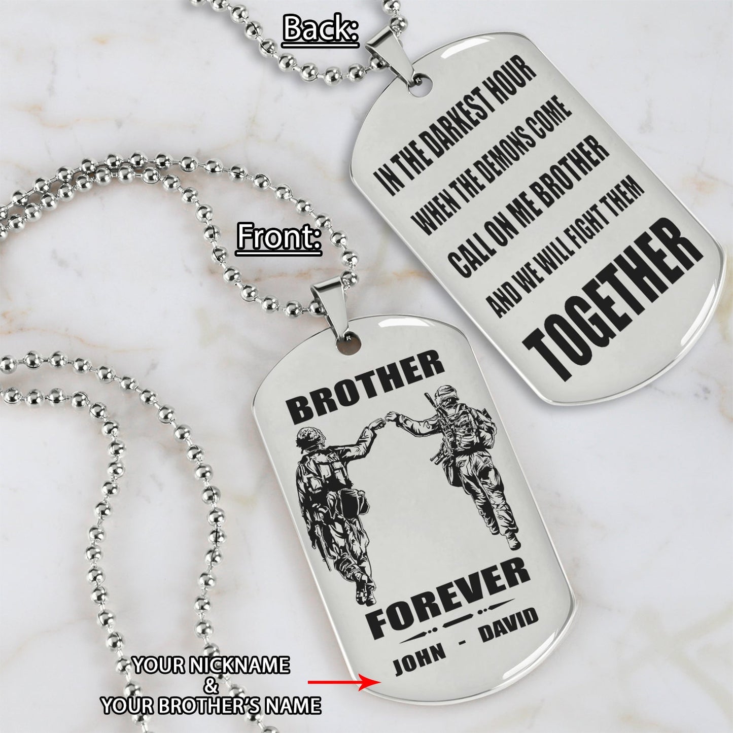 Biker Call on me brother engraved dog tag double sided. gift for brothers