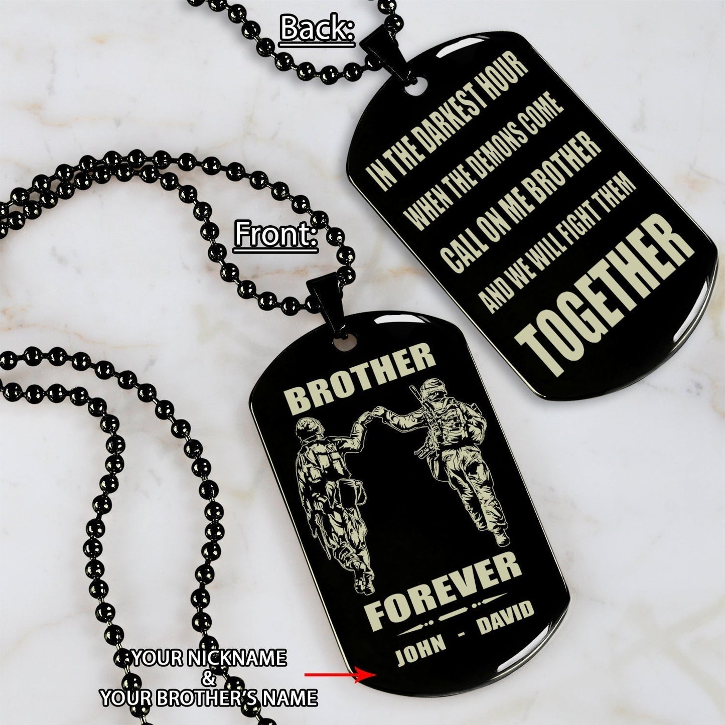 Biker Call on me brother engraved dog tag double sided. gift for brothers