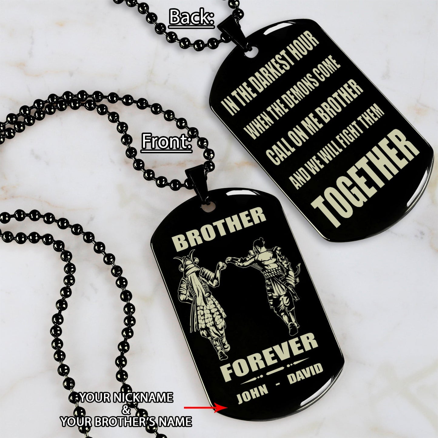 Biker Call on me brother engraved dog tag double sided. gift for brothers