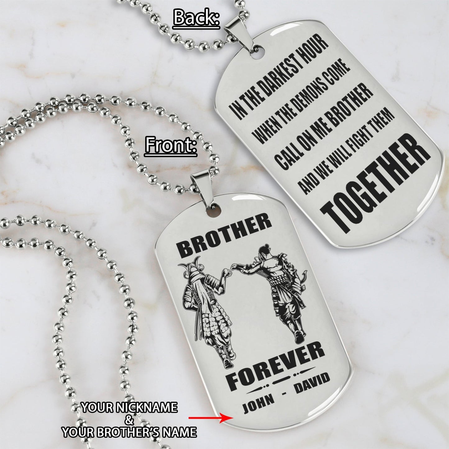 Biker Call on me brother engraved dog tag double sided. gift for brothers