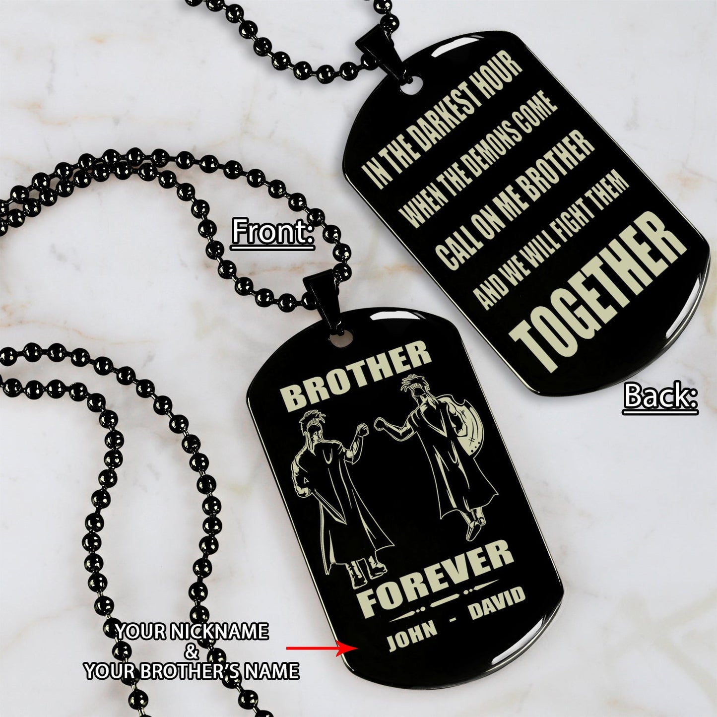 Biker Call on me brother engraved dog tag double sided. gift for brothers