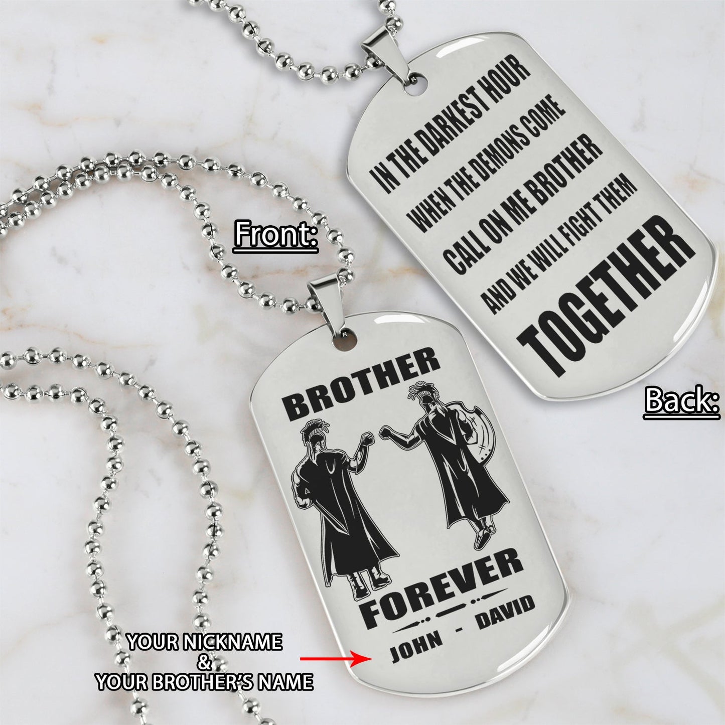 Biker Call on me brother engraved dog tag double sided. gift for brothers
