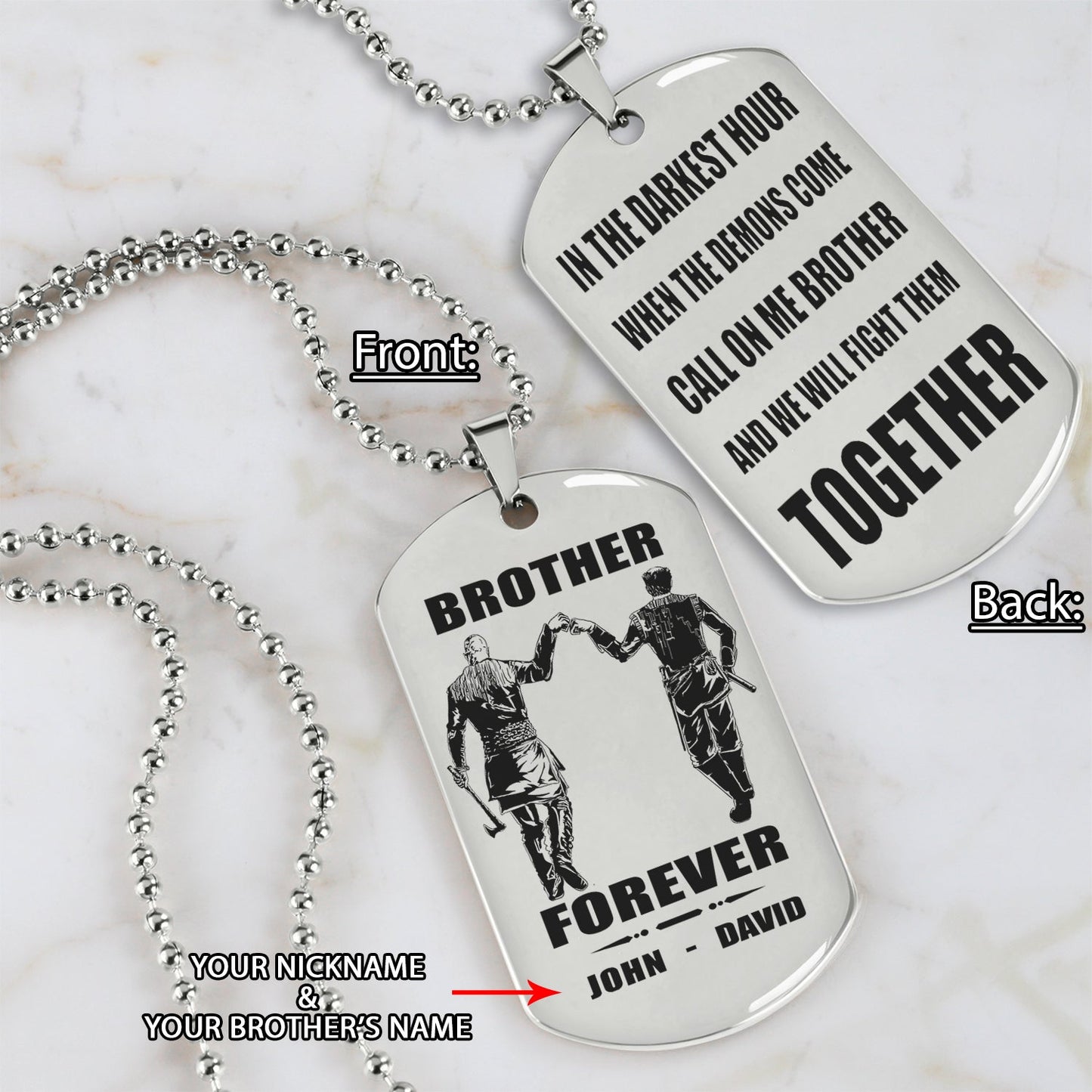 Biker Call on me brother engraved dog tag double sided. gift for brothers
