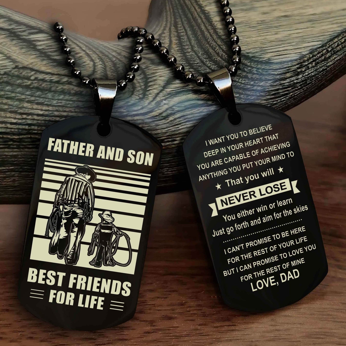Cowboy Personalized Double Sided Dog Tag To My Son I Love You - You Will Never Lose You Either Win Or Learn From Dad To Son