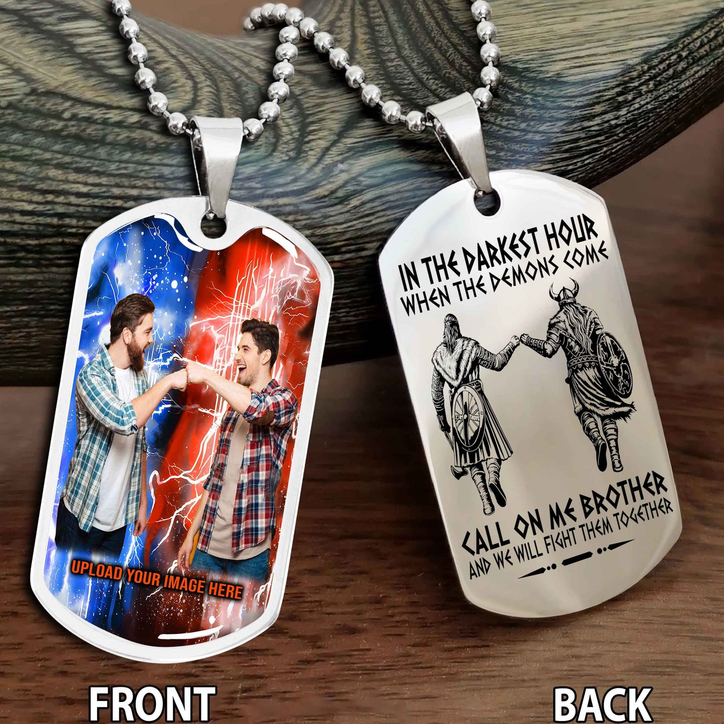 Personalized Viking Double-Sided Dog Tag for Brother with Photo Upload