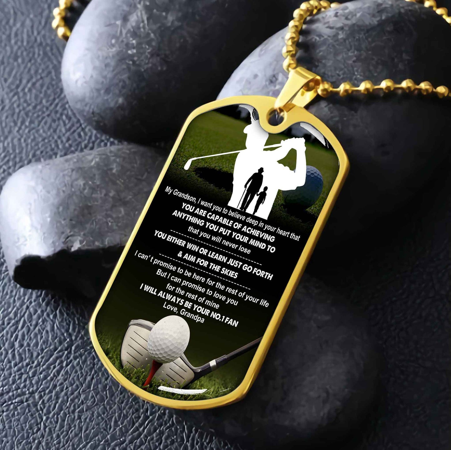 Sport Military Chain 18K Gold Plated Silver Plated To My Grandson From Grandpa Motivation Message I Will Always Be Your No 1 Fan