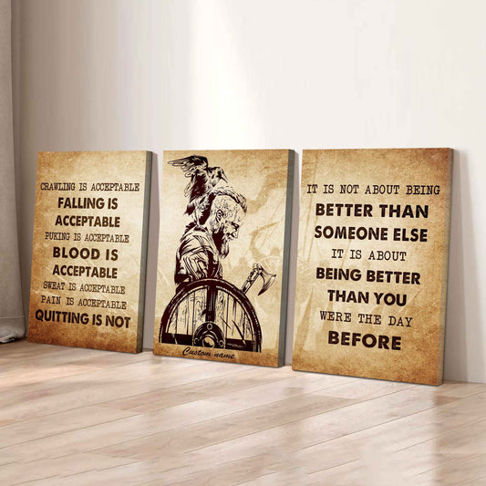 No Quitting – Spartan Warrior Mindset | 3-Piece Motivational Canvas Wall Art