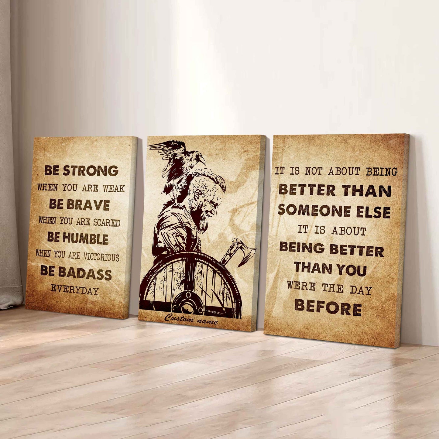 Be Better Than Yesterday – Samurai Mindset | 3-Piece Motivational Canvas Wall Art