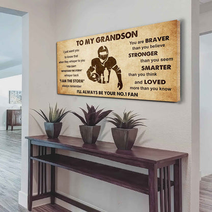 Personalized Sport Poster Canvas I'll Be Your No 1 Fan Grandma To Grandson - Whisper Back I'm The Storm