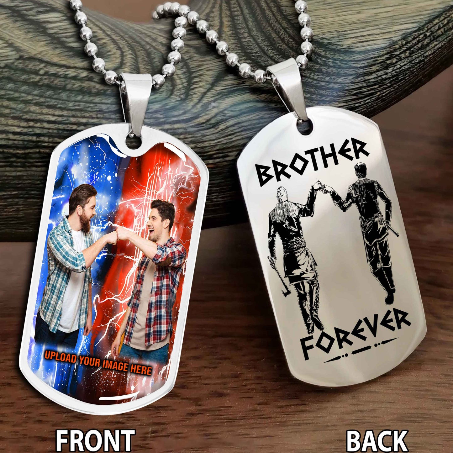 Personalized Viking Double-Sided Dog Tag for Brother with Photo Upload
