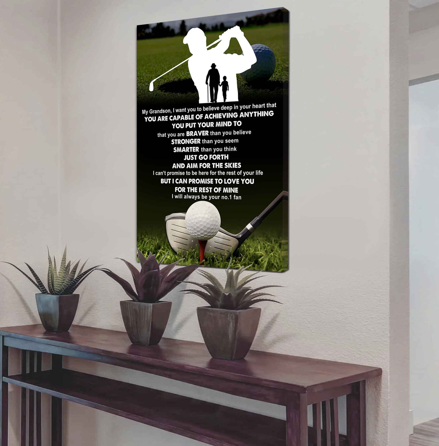 American Football Poster Canvas Grandpa To Grandson - That You Are Braver Than You Believe You Are Capable Of I Will Always Your No 1 Fan